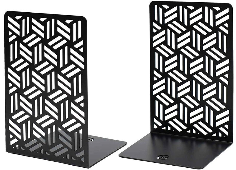 CNK Book Ends Bookends for Decorative Books Holder Bookend Shelves End Hold Heavy Duty Holders Stoppers Metal Stopper Cute Boho Bookshelf Holds Cookbook Office Home Set of 2 Bookends Pair Black - Image 1